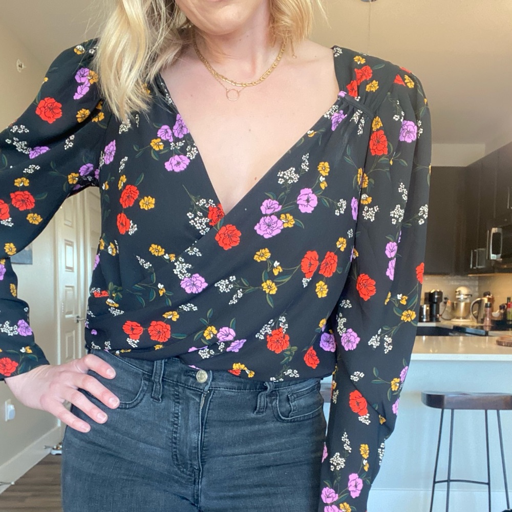 ASTR Black Floral Bodysuit Blouse